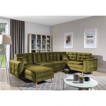 Coltar extensibil reversibil 5 locuri ELTAP, AsdU-55, Asgard, 326x202x93 cm, lemn/poliester, verde olive