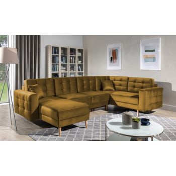 Coltar extensibil reversibil 5 locuri ELTAP, AsdU-56, Asgard, 326x202x93 cm, lemn/poliester, mustar