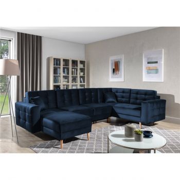 Coltar extensibil reversibil 5 locuri ELTAP, AsdU-58, Asgard, 326x202x93 cm, lemn/poliester, albastru inchis