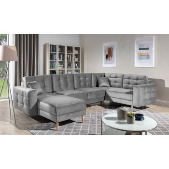 Coltar extensibil reversibil 5 locuri ELTAP, AsdU-59, Asgard, 326x202x93 cm, lemn/poliester, gri deschis