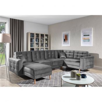 Coltar extensibil reversibil 5 locuri ELTAP, AsdU-60, Asgard, 326x202x93 cm, lemn/poliester, gri