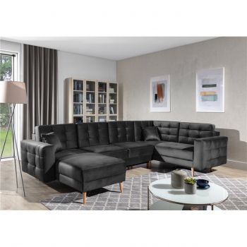 Coltar extensibil reversibil 5 locuri ELTAP, AsdU-62, Asgard, 326x202x93 cm, lemn/poliester, gri inchis