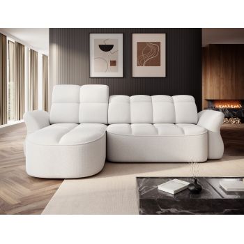 Coltar extensibil stanga 3 locuri ELTAP, Beneth, 301x185x115 cm, lemn/poliester, alb