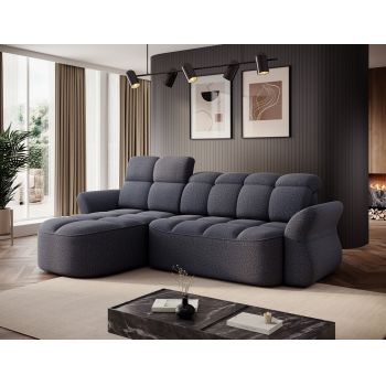 Coltar extensibil stanga 3 locuri ELTAP, Beneth, 301x185x115 cm, lemn/poliester, albastru