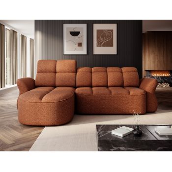 Coltar extensibil stanga 3 locuri ELTAP, Beneth, 301x185x115 cm, lemn/poliester, caramiziu