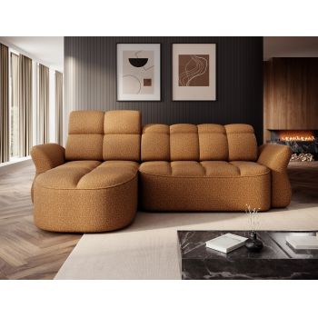 Coltar extensibil stanga 3 locuri ELTAP, Beneth, 301x185x115 cm, lemn/poliester, mustar