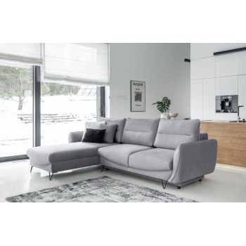 Coltar extensibil stanga 3 locuri ELTAP, LT-03NU, Silva, 276x201x100 cm, lemn/poliester, gri deschis