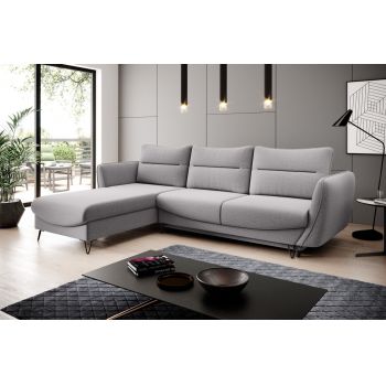 Coltar extensibil stanga 3 locuri ELTAP, LT-04GO, Silva, 276x201x100 cm, lemn/poliester, gri deschis