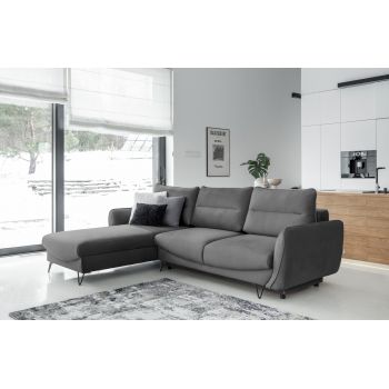 Coltar extensibil stanga 3 locuri ELTAP, LT-04NU, Silva, 276x201x100 cm, lemn/poliester, gri inchis