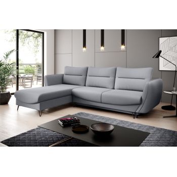 Coltar extensibil stanga 3 locuri ELTAP, LT-04PO, Silva, 276x201x100 cm, lemn/poliester, gri deschis