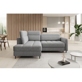 Coltar extensibil stanga 3 locuri ELTAP, LT-04RAQ, Barea, 208x160x100 cm, lemn/poliester, gri deschis