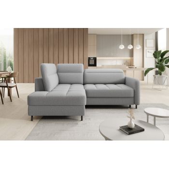 Coltar extensibil stanga 3 locuri ELTAP, LT-04ROY, Barea, 208x160x100 cm, lemn/poliester, gri deschis