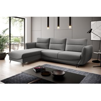 Coltar extensibil stanga 3 locuri ELTAP, LT-05GO, Silva, 276x201x100 cm, lemn/poliester, gri
