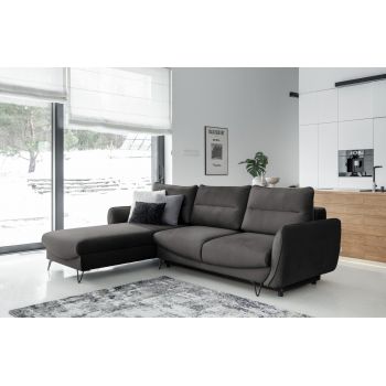 Coltar extensibil stanga 3 locuri ELTAP, LT-05NU, Silva, 276x201x100 cm, lemn/poliester, gri inchis