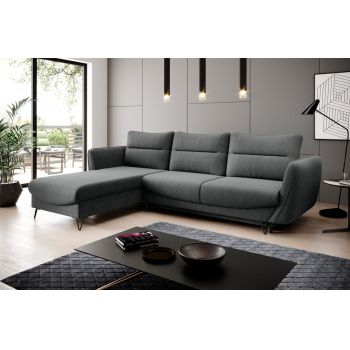 Coltar extensibil stanga 3 locuri ELTAP, LT-05VER, Silva, 276x201x100 cm, lemn/poliester, gri inchis