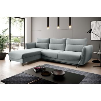 Coltar extensibil stanga 3 locuri ELTAP, LT-100SAV, Silva, 276x201x100 cm, lemn/poliester, gri deschis