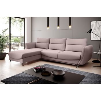 Coltar extensibil stanga 3 locuri ELTAP, LT-101GO, Silva, 276x201x100 cm, lemn/poliester, roz deschis