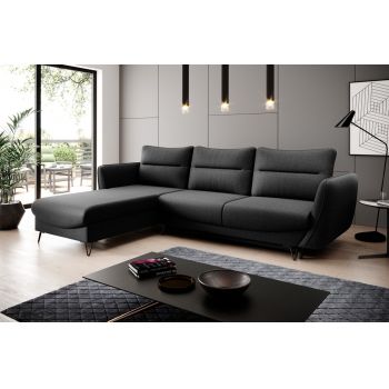 Coltar extensibil stanga 3 locuri ELTAP, LT-10FL, Silva, 276x201x100 cm, lemn/poliester, negru