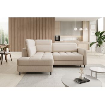 Coltar extensibil stanga 3 locuri ELTAP, LT-18MAN, Barea, 208x160x100 cm, lemn/poliester, bej deschis
