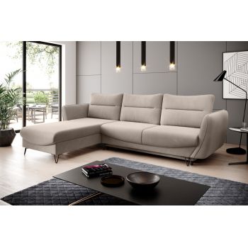 Coltar extensibil stanga 3 locuri ELTAP, LT-18SO, Silva, 276x201x100 cm, lemn/poliester, bej deschis