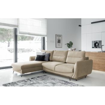 Coltar extensibil stanga 3 locuri ELTAP, LT-20NU, Silva, 276x201x100 cm, lemn/poliester, maro deschis
