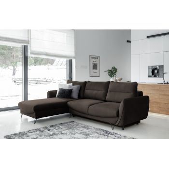 Coltar extensibil stanga 3 locuri ELTAP, LT-22NU, Silva, 276x201x100 cm, lemn/poliester, maro inchis