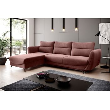 Coltar extensibil stanga 3 locuri ELTAP, LT-24LU, Silva, 276x201x100 cm, lemn/poliester, roz inchis