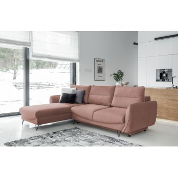 Coltar extensibil stanga 3 locuri ELTAP, LT-24NU, Silva, 276x201x100 cm, lemn/poliester, roz