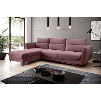 Coltar extensibil stanga 3 locuri ELTAP, LT-24VE, Silva, 276x201x100 cm, lemn/poliester, roz inchis