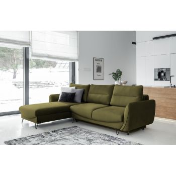 Coltar extensibil stanga 3 locuri ELTAP, LT-33NU, Silva, 276x201x100 cm, lemn/poliester, verde olive