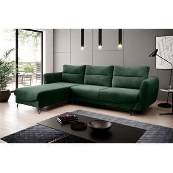 Coltar extensibil stanga 3 locuri ELTAP, LT-35LO, Silva, 276x201x100 cm, lemn/poliester, verde inchis
