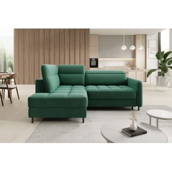 Coltar extensibil stanga 3 locuri ELTAP, LT-35LU, Barea, 208x160x100 cm, lemn/poliester, verde inchis