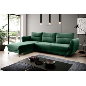 Coltar extensibil stanga 3 locuri ELTAP, LT-35LU, Silva, 276x201x100 cm, lemn/poliester, verde inchis