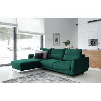 Coltar extensibil stanga 3 locuri ELTAP, LT-35NU, Silva, 276x201x100 cm, lemn/poliester, verde inchis
