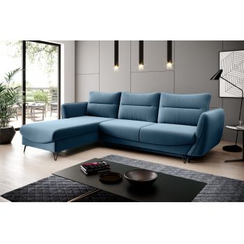 Coltar extensibil stanga 3 locuri ELTAP, LT-38SAV, Silva, 276x201x100 cm, lemn/poliester, albastru deschis