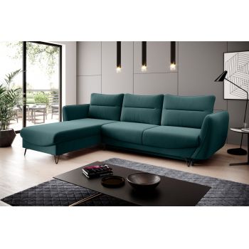 Coltar extensibil stanga 3 locuri ELTAP, LT-38VE, Silva, 276x201x100 cm, lemn/poliester, verde inchis