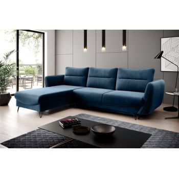 Coltar extensibil stanga 3 locuri ELTAP, LT-40LU, Silva, 276x201x100 cm, lemn/poliester, albastru inchis
