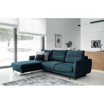 Coltar extensibil stanga 3 locuri ELTAP, LT-40NU, Silva, 276x201x100 cm, lemn/poliester, albastru