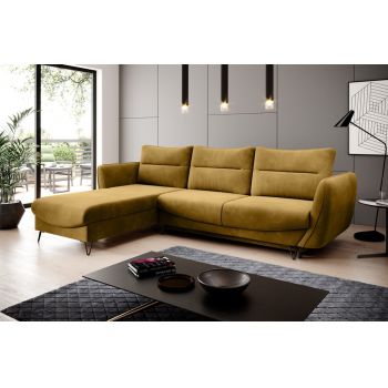 Coltar extensibil stanga 3 locuri ELTAP, LT-45LO, Silva, 276x201x100 cm, lemn/poliester, mustar