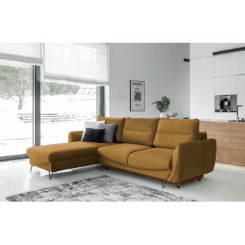Coltar extensibil stanga 3 locuri ELTAP, LT-45NU, Silva, 276x201x100 cm, lemn/poliester, mustar