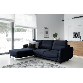 Coltar extensibil stanga 3 locuri ELTAP, LT-79MO, Silva, 276x201x100 cm, lemn/poliester, albastru inchis