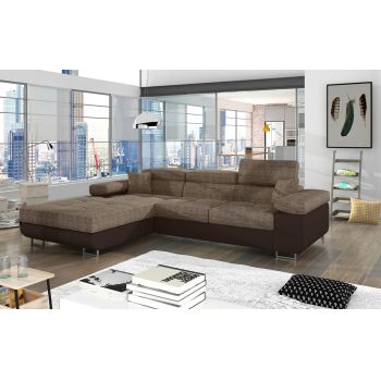 Coltar extensibil stanga 4 locuri ELTAP, Armd-17, Armando, 289x203x85 cm, lemn/poliester, bej inchis/maro