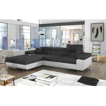 Coltar extensibil stanga 4 locuri ELTAP, Armd-18, Armando, 289x203x85 cm, lemn/poliester, gri inchis/alb