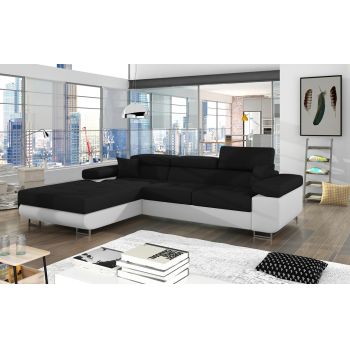 Coltar extensibil stanga 4 locuri ELTAP, Armd-19, Armando, 289x203x85 cm, lemn/poliester, negru/alb