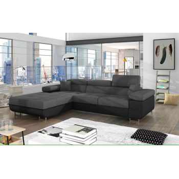 Coltar extensibil stanga 4 locuri ELTAP, Armd-20, Armando, 289x203x85 cm, lemn/poliester, gri deschis/negru