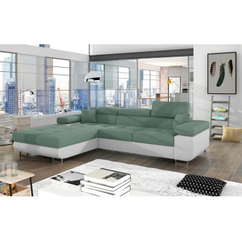 Coltar extensibil stanga 4 locuri ELTAP, Armd-23, Armando, 289x203x85 cm, lemn/poliester, verde/alb
