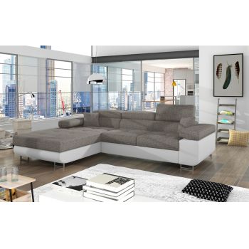 Coltar extensibil stanga 4 locuri ELTAP, Armd-55, Armando, 289x203x85 cm, lemn/poliester, gri/alb