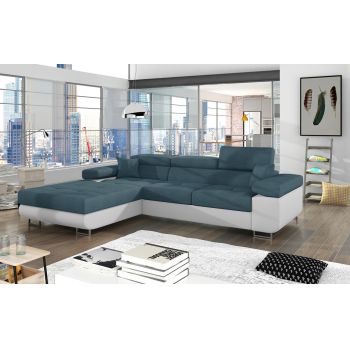 Coltar extensibil stanga 4 locuri ELTAP, Armd-68, Armando, 289x203x85 cm, lemn/poliester, albastru/alb