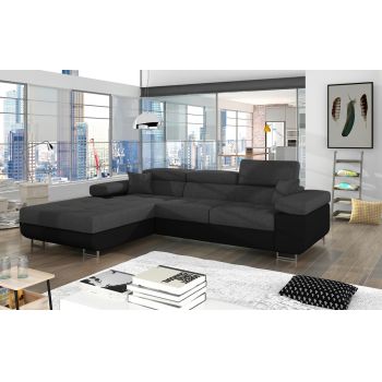 Coltar extensibil stanga 4 locuri ELTAP, Armd-73, Armando, 289x203x85 cm, lemn/poliester, gri inchis/negru