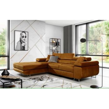 Coltar extensibil stanga 4 locuri ELTAP, Armd-87, Armando, 289x203x85 cm, lemn/poliester, mustar